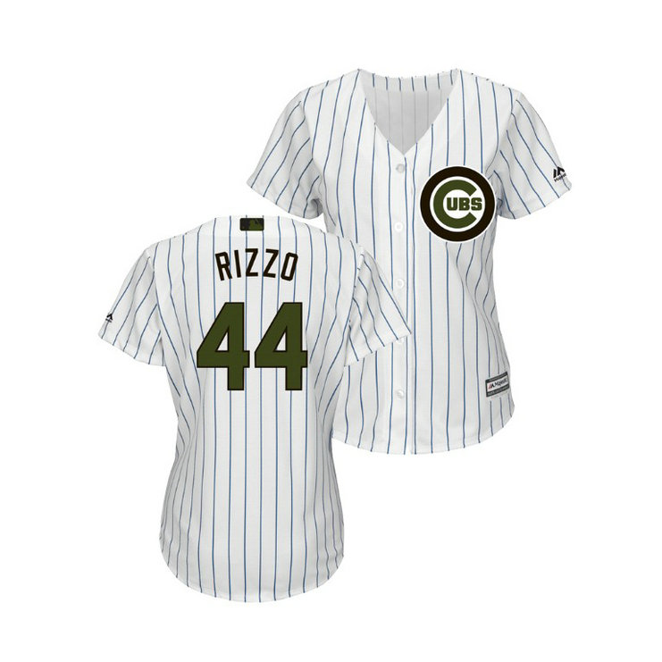 WOMEN - Chicago Cubs White #44 Anthony Rizzo Cool Base Jersey 2018 Memorial Day