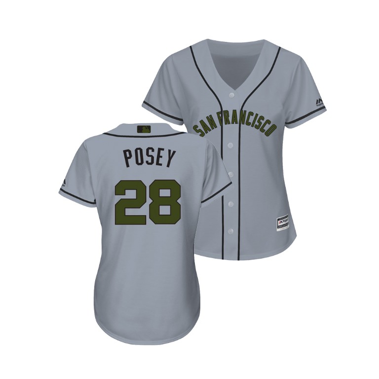 WOMEN - San Francisco Giants #28 Buster Posey Cool Base Jersey 2018 Memorial Day Gray
