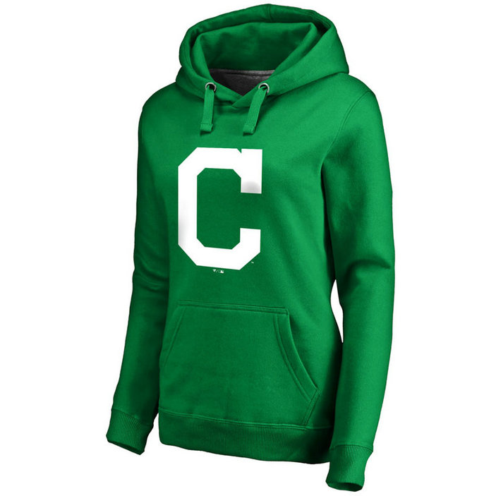 WOMEN - Cleveland Indians Kelly Green St. Patrick's Day White Logo Pullover Hoodie WOMEN - Cleveland Indians Kelly Green St. Patrick's Day White Logo Pullover Hoodie