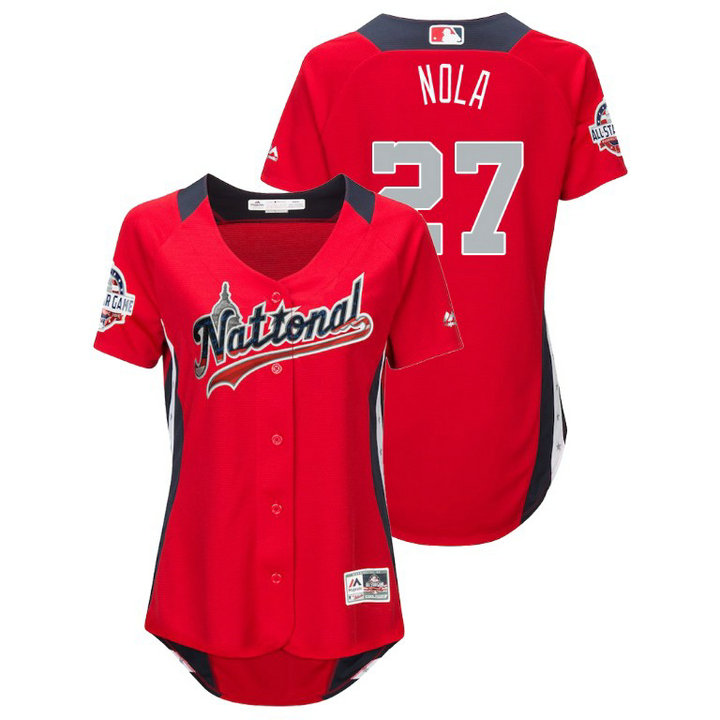 WOMEN - National League #27 Aaron Nola Home 2018 MLB All-Star Red Run Derby Jersey WOMEN - National League #27 Aaron Nola Home 2018 MLB All-Star Red Run Derby Jersey