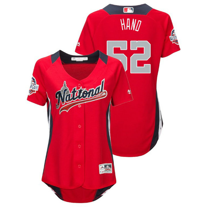WOMEN - National League #52 Brad Hand Home 2018 MLB All-Star Red Run Derby Jersey