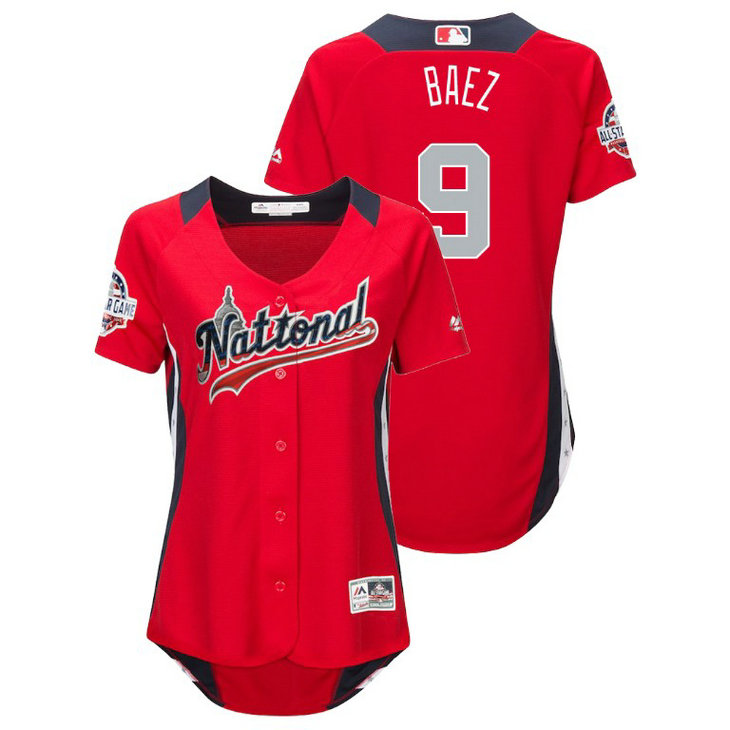 WOMEN - National League #9 Javier Baez Home 2018 MLB All-Star Red Run Derby Jersey