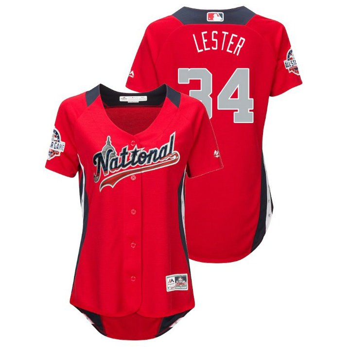 WOMEN - National League #34 Jon Lester Home 2018 MLB All-Star Red Run Derby Jersey WOMEN - National League #34 Jon Lester Home 2018 MLB All-Star Red Run Derby Jersey