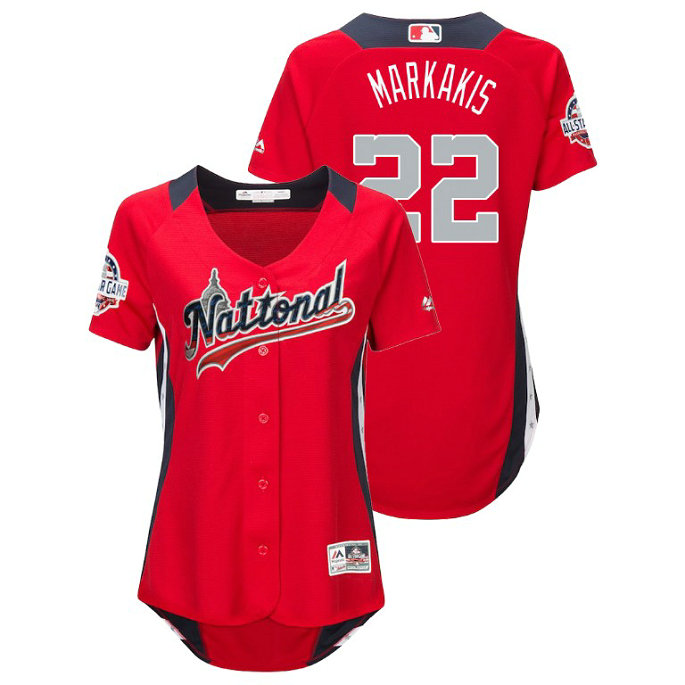 WOMEN - National League #22 Nick Markakis Home 2018 MLB All-Star Red Run Derby Jersey