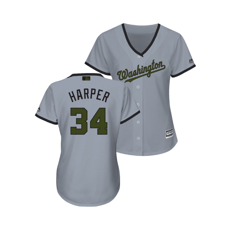 WOMEN - Washington Nationals #34 Bryce Harper Cool Base Jersey 2018 Memorial Day Gray WOMEN - Washington Nationals #34 Bryce Harper Cool Base Jersey 2018 Memorial Day Gray