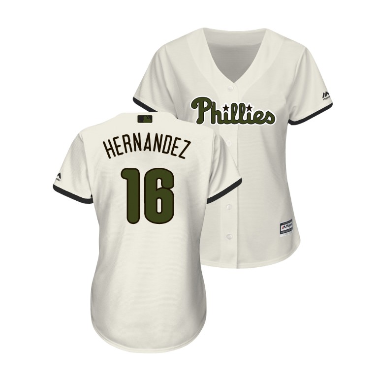 WOMEN - Philadelphia Phillies Cream #16 Cesar Hernandez Cool Base Jersey 2018 Memorial Day