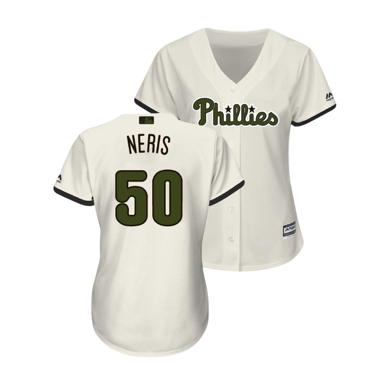 WOMEN - Philadelphia Phillies Cream #50 Hector Neris Cool Base Jersey 2018 Memorial Day