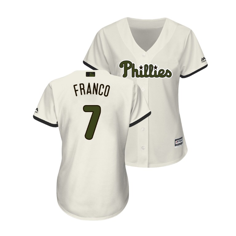 WOMEN - Philadelphia Phillies Cream #7 Maikel Franco Cool Base Jersey 2018 Memorial Day