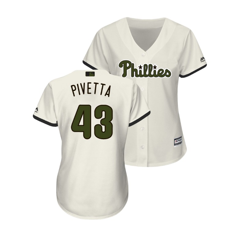 WOMEN - Philadelphia Phillies Cream #43 Nick Pivetta Cool Base Jersey 2018 Memorial Day