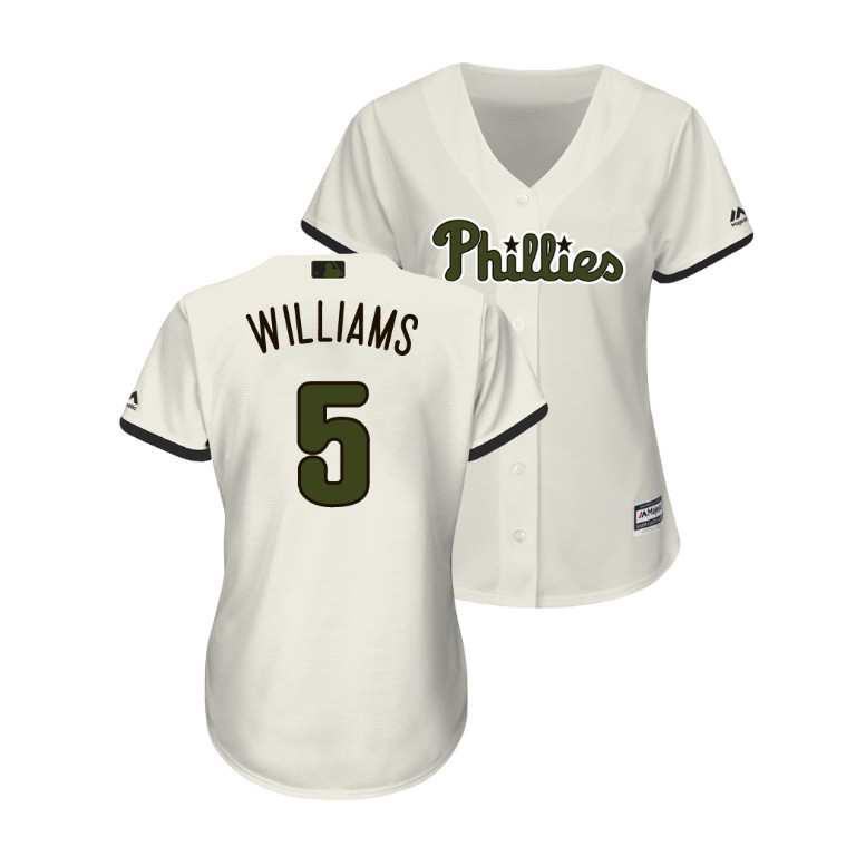 WOMEN - Philadelphia Phillies Cream #5 Nick Williams Cool Base Jersey 2018 Memorial Day