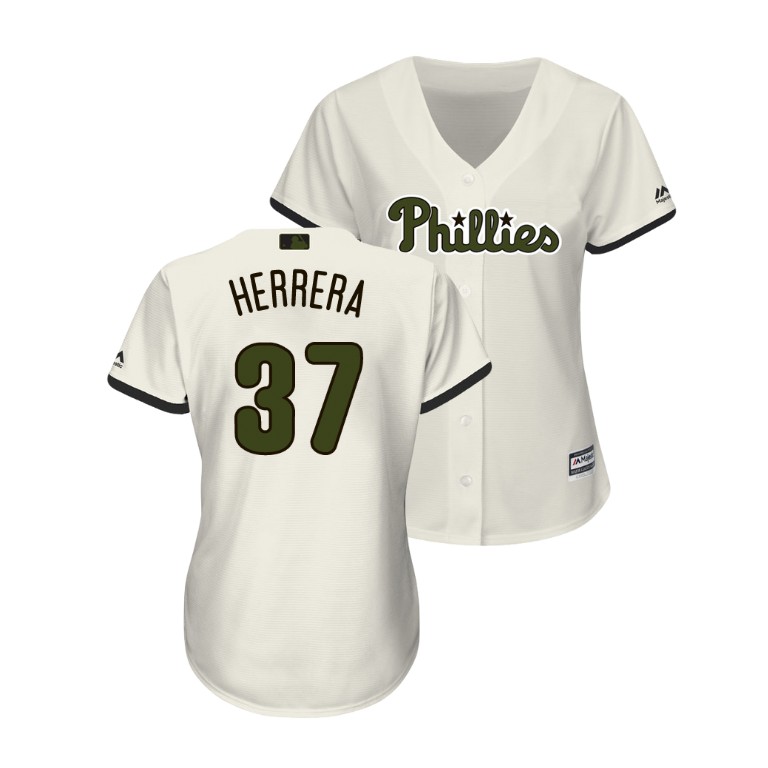 WOMEN - Philadelphia Phillies Cream #37 Odubel Herrera Cool Base Jersey 2018 Memorial Day