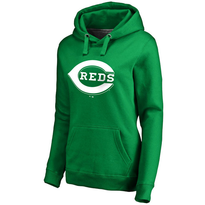 WOMEN - Cincinnati Reds Kelly Green St. Patrick's Day White Logo Pullover Hoodie WOMEN - Cincinnati Reds Kelly Green St. Patrick's Day White Logo Pullover Hoodie