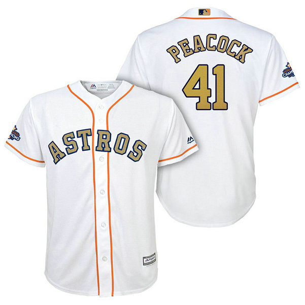 YOUTH - Houston Astros #41 Brad Peacock White Replica Jersey 2018 Gold Program YOUTH - Houston Astros #41 Brad Peacock White Replica Jersey 2018 Gold Program