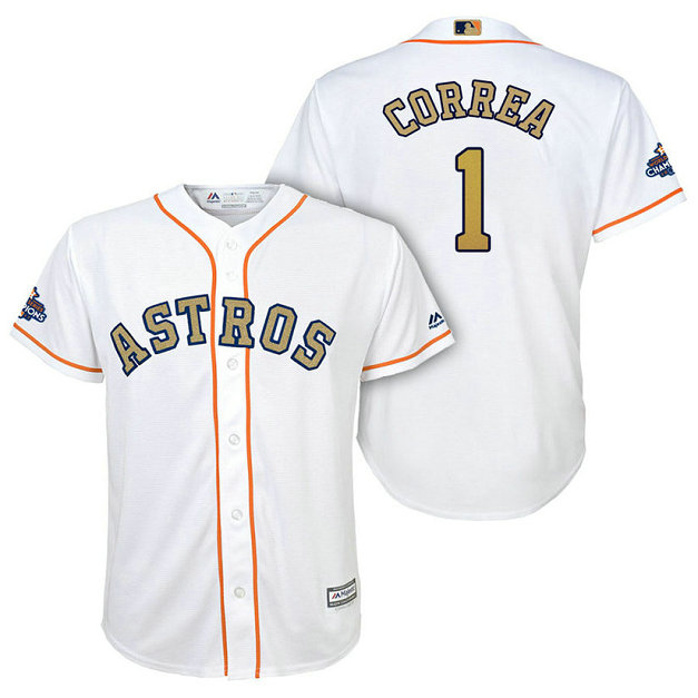 YOUTH - Houston Astros #1 Carlos Correa White Replica Jersey 2018 Gold Program YOUTH - Houston Astros #1 Carlos Correa White Replica Jersey 2018 Gold Program
