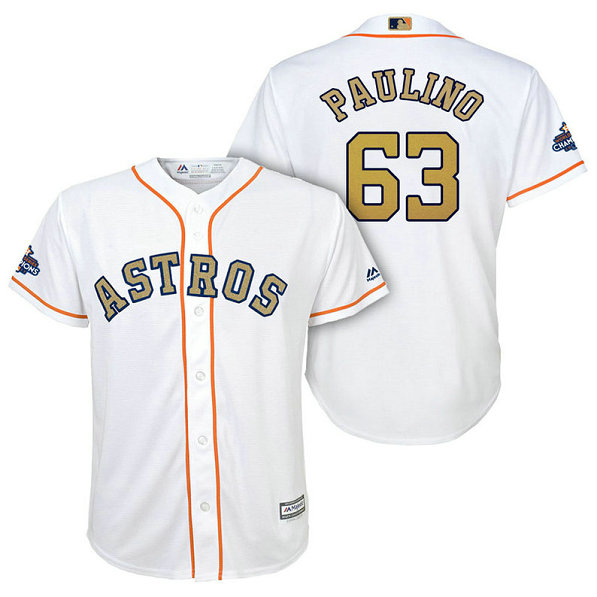 YOUTH - Houston Astros #63 David Paulino White Replica Jersey 2018 Gold Program YOUTH - Houston Astros #63 David Paulino White Replica Jersey 2018 Gold Program