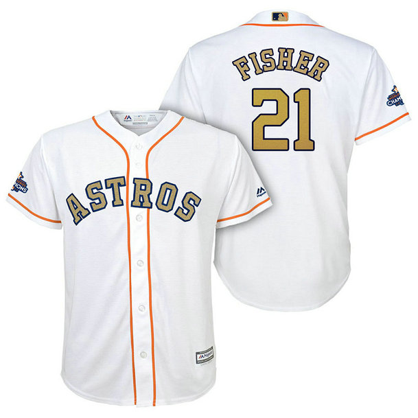 YOUTH - Houston Astros #21 Derek Fisher White Replica Jersey 2018 Gold Program YOUTH - Houston Astros #21 Derek Fisher White Replica Jersey 2018 Gold Program