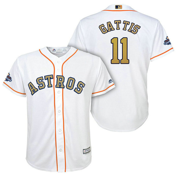 YOUTH - Houston Astros #11 Evan Gattis White Replica Jersey 2018 Gold Program YOUTH - Houston Astros #11 Evan Gattis White Replica Jersey 2018 Gold Program