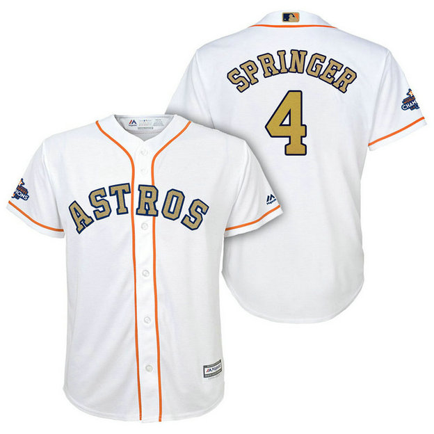 YOUTH - Houston Astros #4 George Springer White Replica Jersey 2018 Gold Program YOUTH - Houston Astros #4 George Springer White Replica Jersey 2018 Gold Program