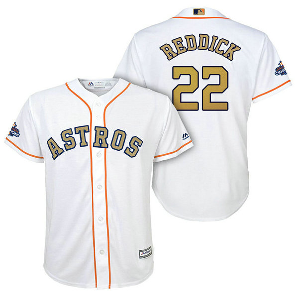 YOUTH - Houston Astros #22 Josh Reddick White Replica Jersey 2018 Gold Program YOUTH - Houston Astros #22 Josh Reddick White Replica Jersey 2018 Gold Program
