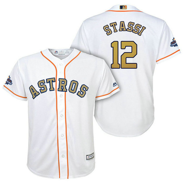 YOUTH - Houston Astros #12 Max Stassi White Replica  Jersey 2018 Gold Program