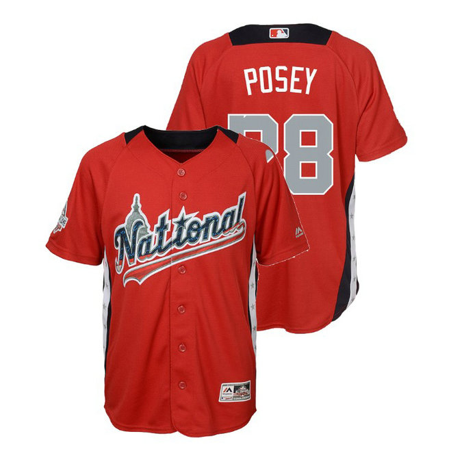 YOUTH - National League #28 Buster Posey Home 2018 MLB All-Star Red Run Derby Jersey