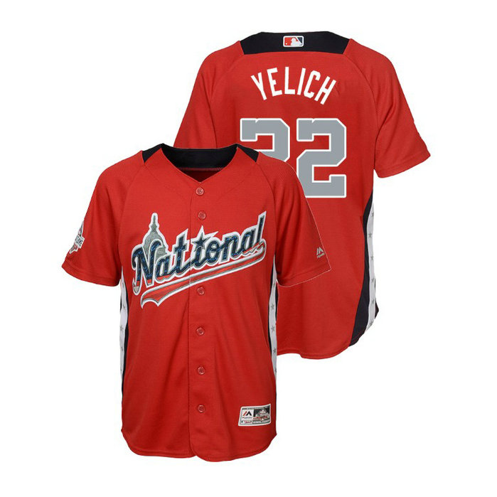 YOUTH - National League #22 Christian Yelich Home 2018 MLB All-Star Red Run Derby Jersey