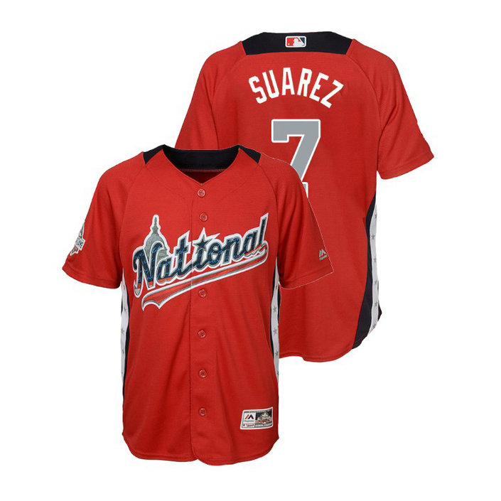 YOUTH - National League #7 Eugenio Suarez Home 2018 MLB All-Star Red Run Derby Jersey