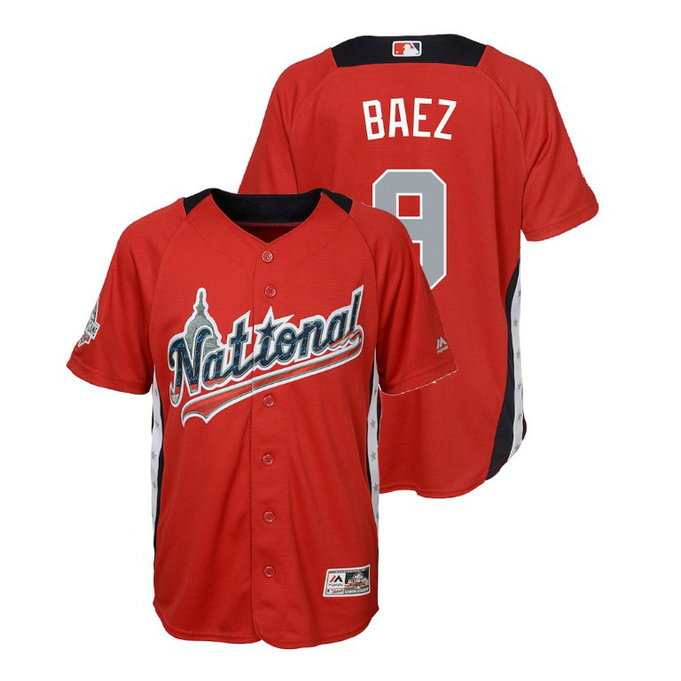 YOUTH - National League #9 Javier Baez Home 2018 MLB All-Star Red Run Derby Jersey