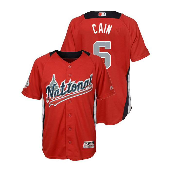 YOUTH - National League #6 Lorenzo Cain Home 2018 MLB All-Star Red Run Derby Jersey YOUTH - National League #6 Lorenzo Cain Home 2018 MLB All-Star Red Run Derby Jersey