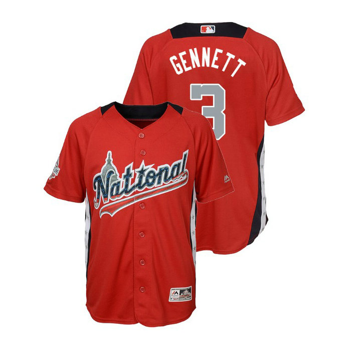 YOUTH - National League #3 Scooter Gennett Home 2018 MLB All-Star Red Run Derby Jersey YOUTH - National League #3 Scooter Gennett Home 2018 MLB All-Star Red Run Derby Jersey