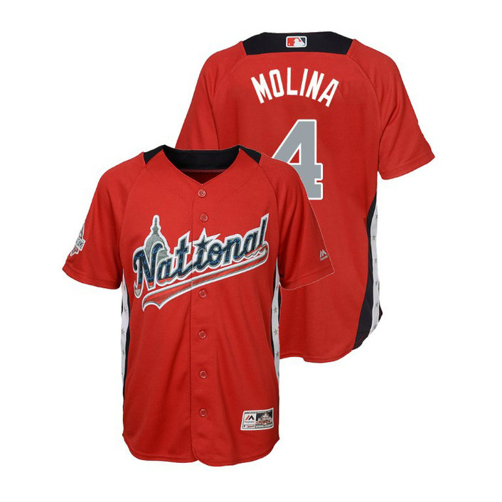 YOUTH - National League #4 Yadier Molina Home 2018 MLB All-Star Red Run Derby Jersey YOUTH - National League #4 Yadier Molina Home 2018 MLB All-Star Red Run Derby Jersey