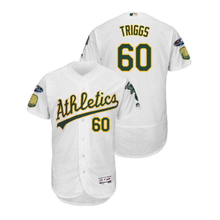 Oakland Athletics White #60 Andrew Triggs Flex Base Jersey