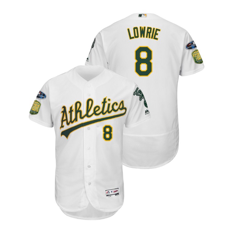 Oakland Athletics White #8 Jed Lowrie Flex Base Jersey