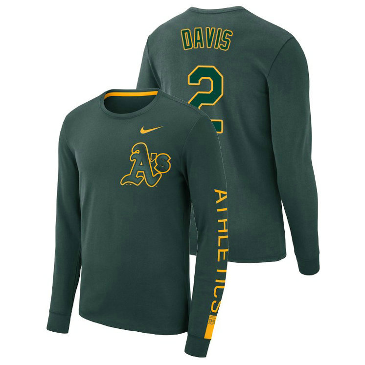 Oakland Athletics Heavyweight Green Khris Davis Long Sleeve T-Shirt Oakland Athletics Heavyweight Green Khris Davis Long Sleeve T-Shirt