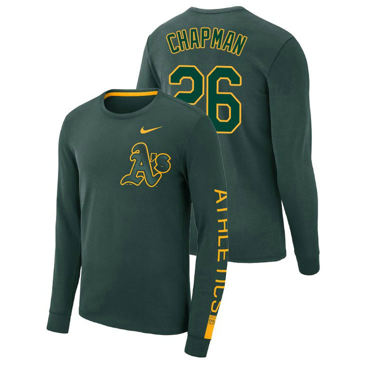 Oakland Athletics Heavyweight Green Matt Chapman Long Sleeve T-Shirt Oakland Athletics Heavyweight Green Matt Chapman Long Sleeve T-Shirt