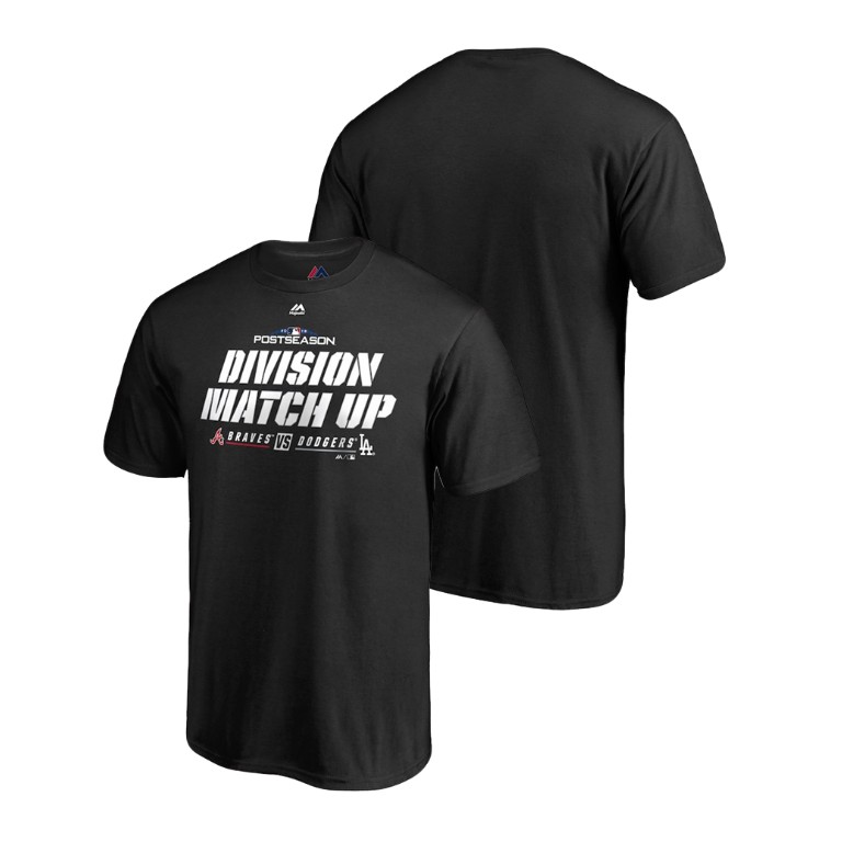 Atlanta Braves vs. Los Angeles Dodgers Black 2018 NL Division Series Matchup Double Majestic T-Shirt Atlanta Braves vs. Los Angeles Dodgers Black 2018 NL Division Series Matchup Double Majestic T-Shirt