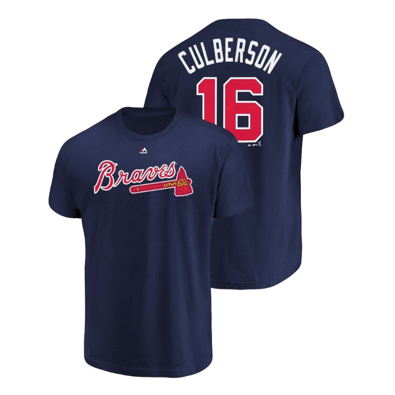 Atlanta Braves #16 Navy Charlie Culberson Name & Number Majestic Official T-Shirt