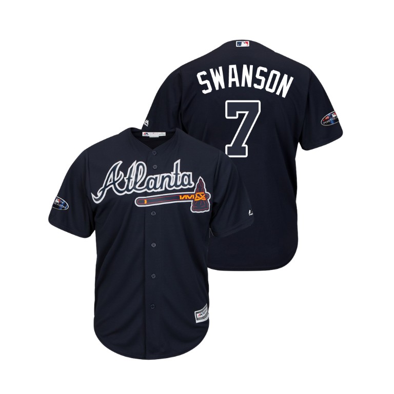 Atlanta Braves Navy #7 Dansby Swanson Cool Base Jersey