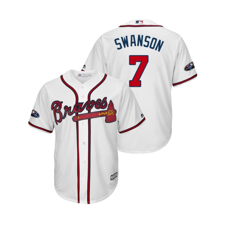 Atlanta Braves White #7 Dansby Swanson Cool Base Jersey