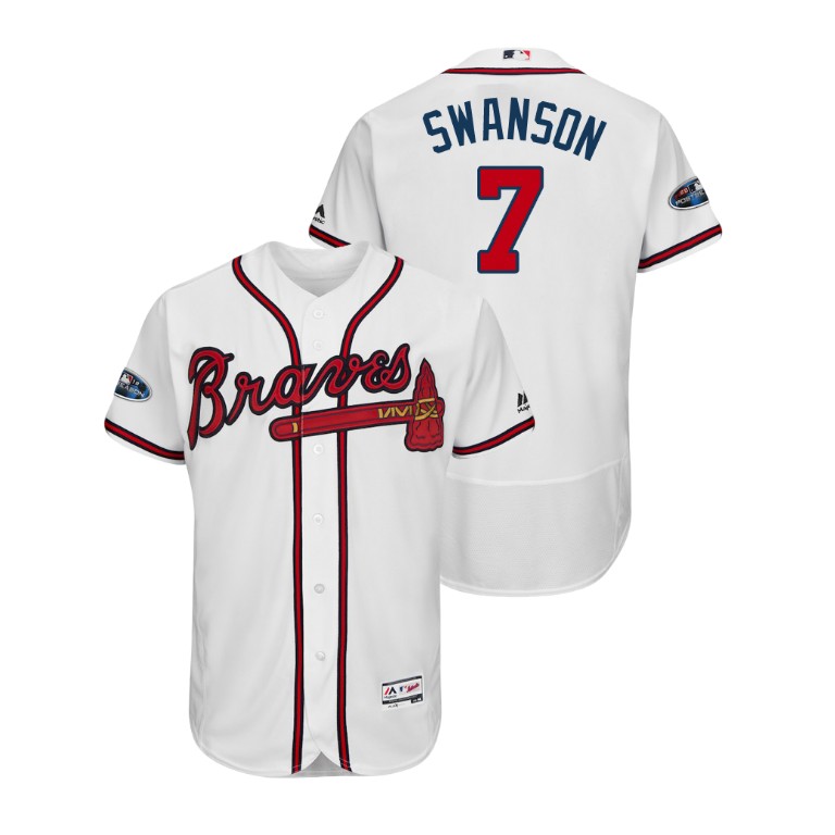 Atlanta Braves White #7 Dansby Swanson Flex Base Jersey