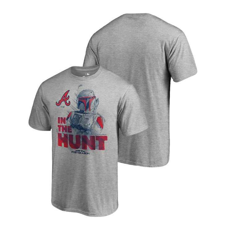 Atlanta Braves Star Wars In The Hunt Heather Gray T-Shirt Atlanta Braves Star Wars In The Hunt Heather Gray T-Shirt