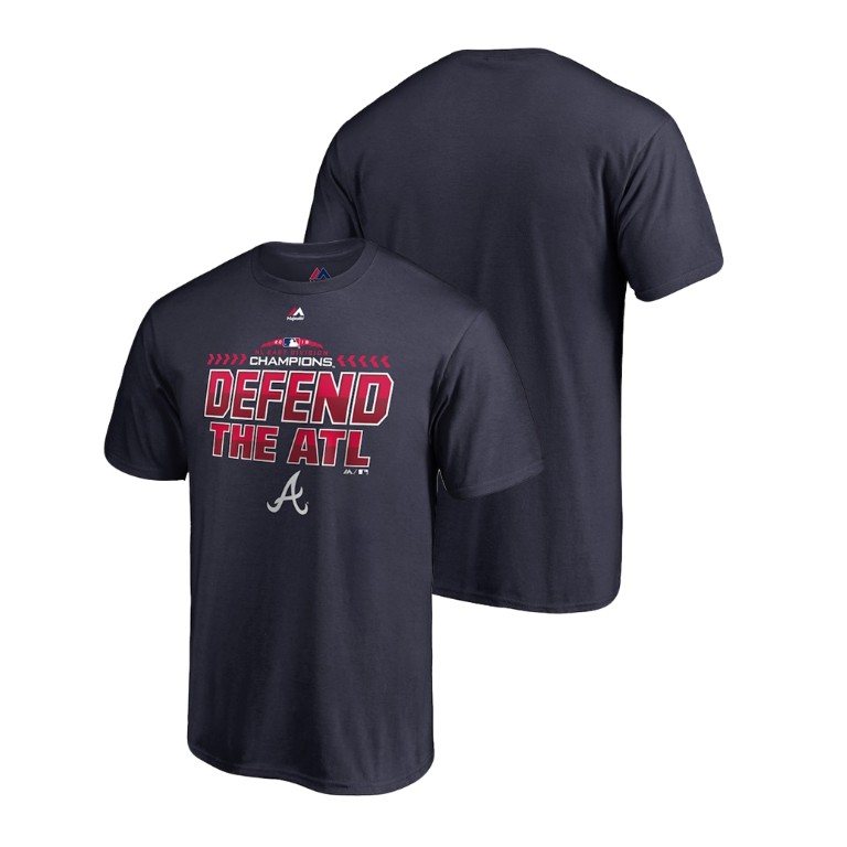 Atlanta Braves Locker Room Defend Navy 2018 NL East Division Champions Majestic T-Shirt