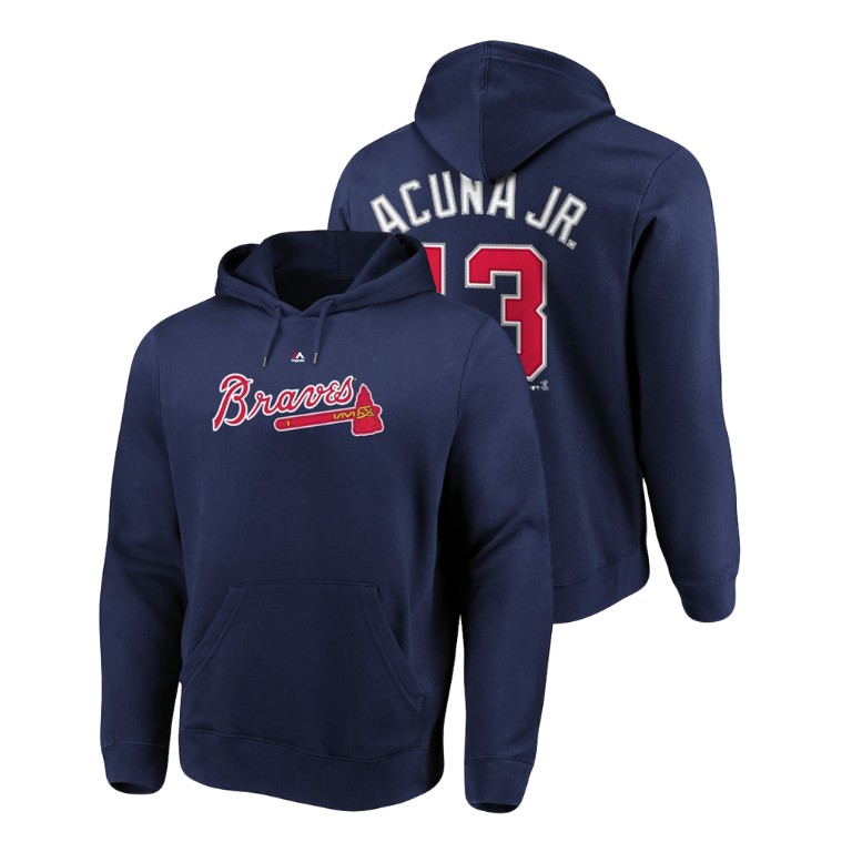 Atlanta Braves #13 Navy Ronald Acuna Jr. Name & Number Authentic Majestic Hoodie Atlanta Braves #13 Navy Ronald Acuna Jr. Name & Number Authentic Majestic Hoodie