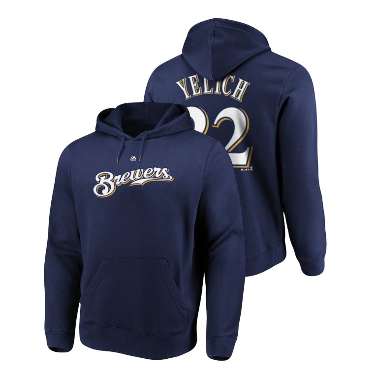 Milwaukee Brewers #22 Navy Christian Yelich Name & Number Authentic Majestic Hoodie Milwaukee Brewers #22 Navy Christian Yelich Name & Number Authentic Majestic Hoodie