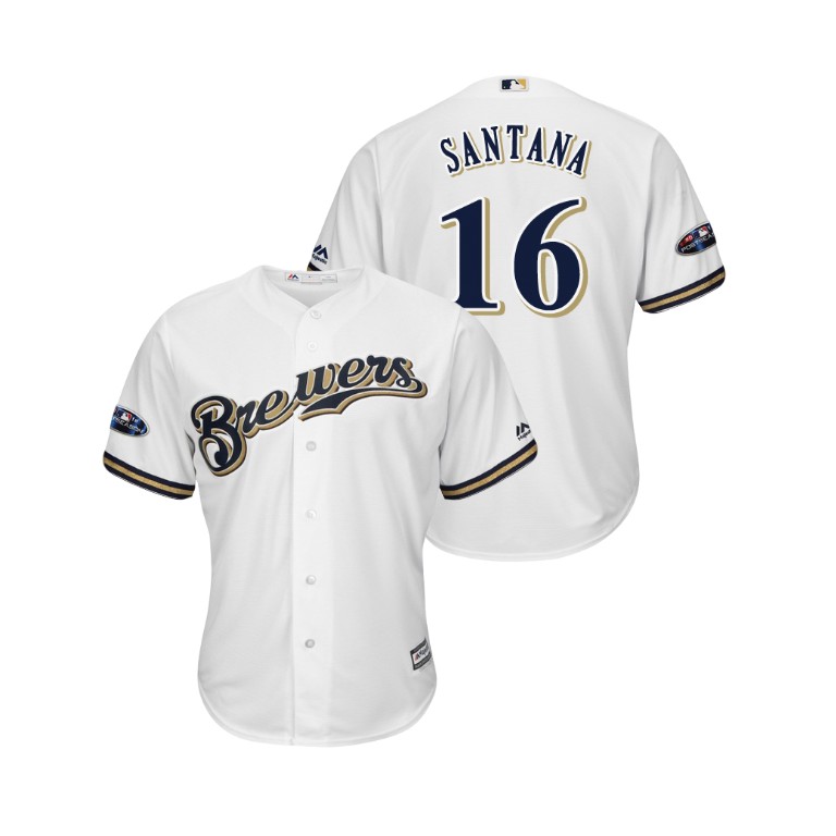 Milwaukee Brewers White #16 Domingo Santana Cool Base Jersey