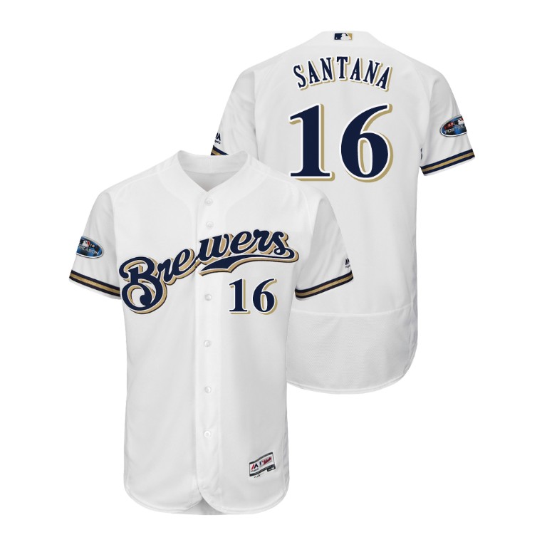 Milwaukee Brewers White #16 Domingo Santana Flex Base Jersey