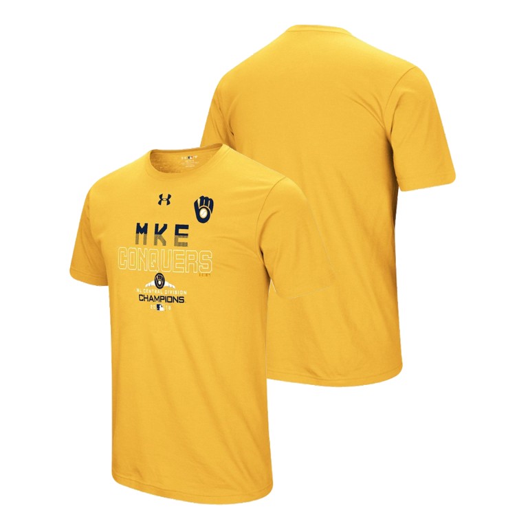 Milwaukee Brewers Team Conquer Gold 2018 NL Central Division Champions Under Armour T-Shirt Milwaukee Brewers Team Conquer Gold 2018 NL Central Division Champions Under Armour T-Shirt