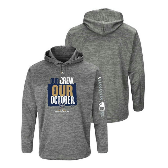 Milwaukee Brewers Streak Fleece Gray Authentic Collection Hoodie Milwaukee Brewers Streak Fleece Gray Authentic Collection Hoodie