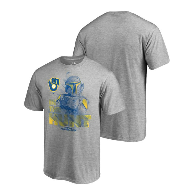 Milwaukee Brewers Star Wars In The Hunt Heather Gray T-Shirt Milwaukee Brewers Star Wars In The Hunt Heather Gray T-Shirt