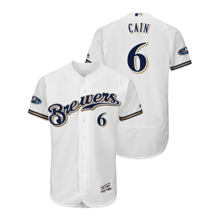 Milwaukee Brewers White #6 Lorenzo Cain Flex Base Jersey